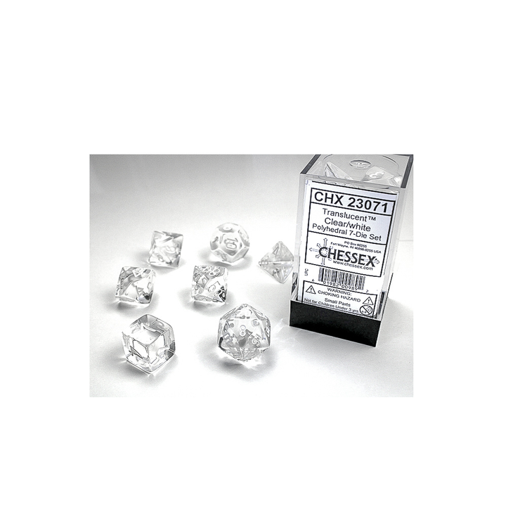 Chessex Translucent: Set of 7 Clear/White Dice - Dice
