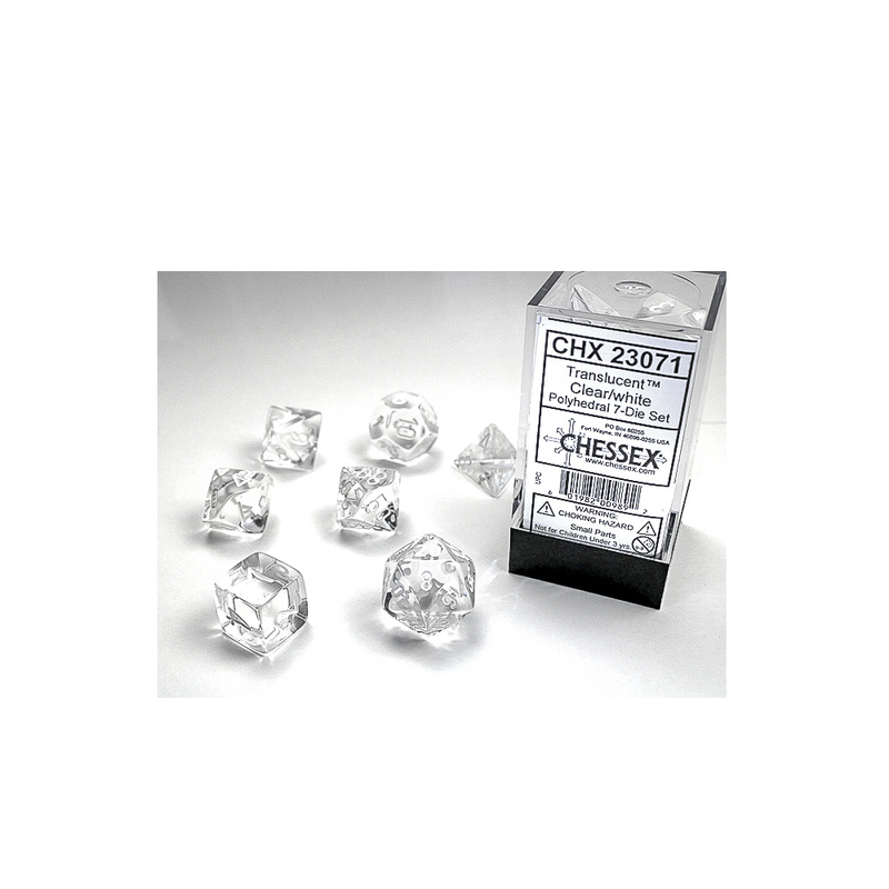 Chessex Translucent: Set of 7 Clear/White Dice - Dés