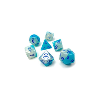 Gemini: 7Pc Polyhedral Pearl Turquoise-White / Blue Luminary