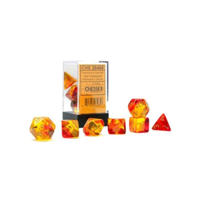 Gemini: 7Pc Polyhedral Translucent Red-Yellow / Gold