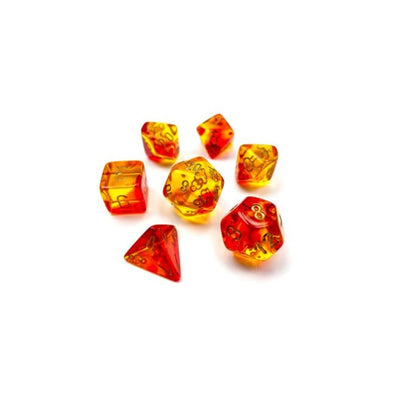 Gemini: 7Pc Polyhedral Translucent Red-Yellow / Gold