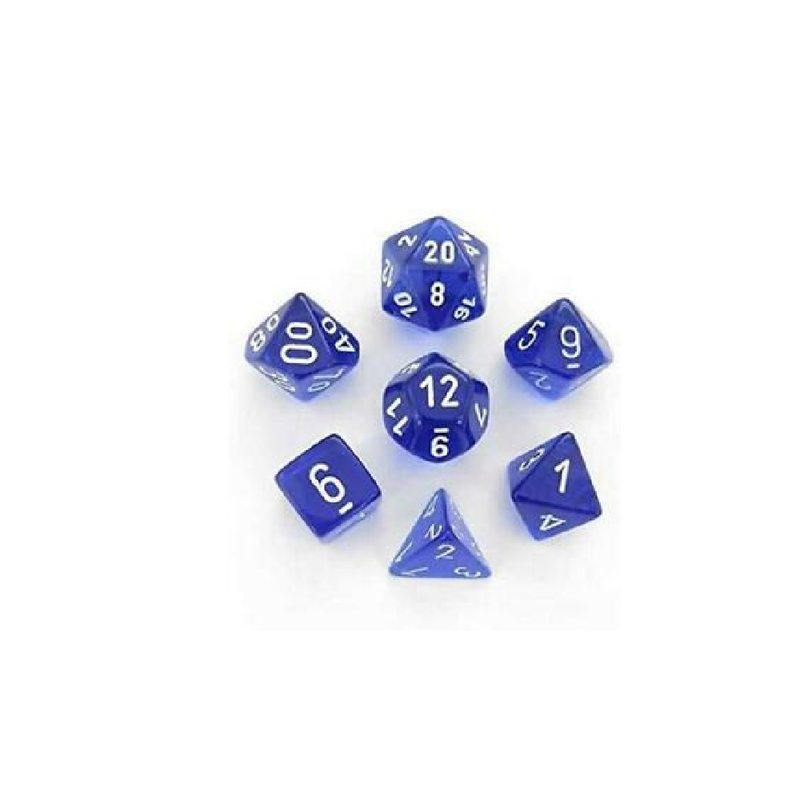 Chessex Translucent: Set of 7 Blue/White Dice - Dés