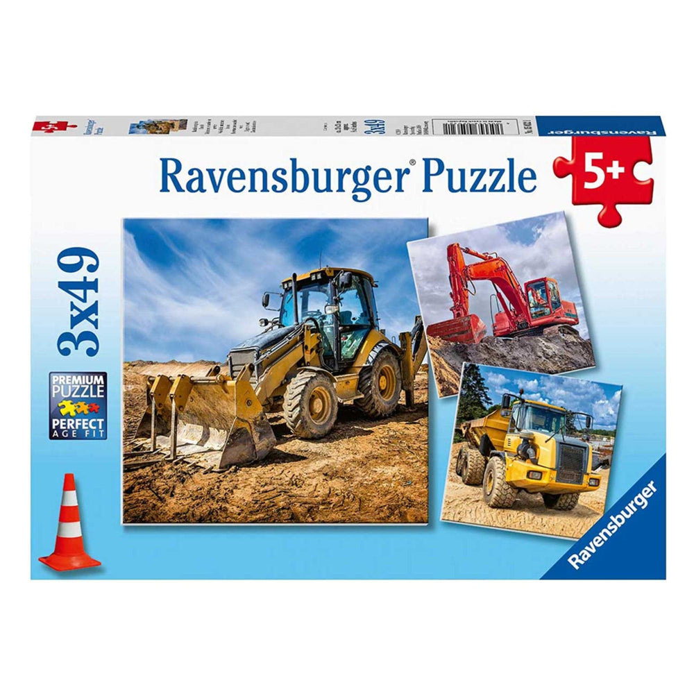 Puzzle 3 x 49: Véhicules de chantier en service CASSE-TÊTE - 50 - 99 morceaux